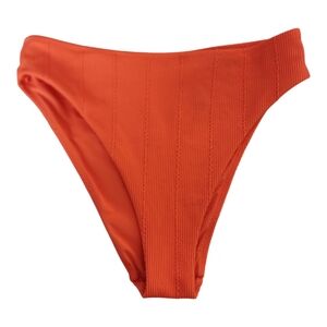 Aerie Dark Neon Orange Crinkle Pattern High-Cut Bikini Bottoms, Size L NWT